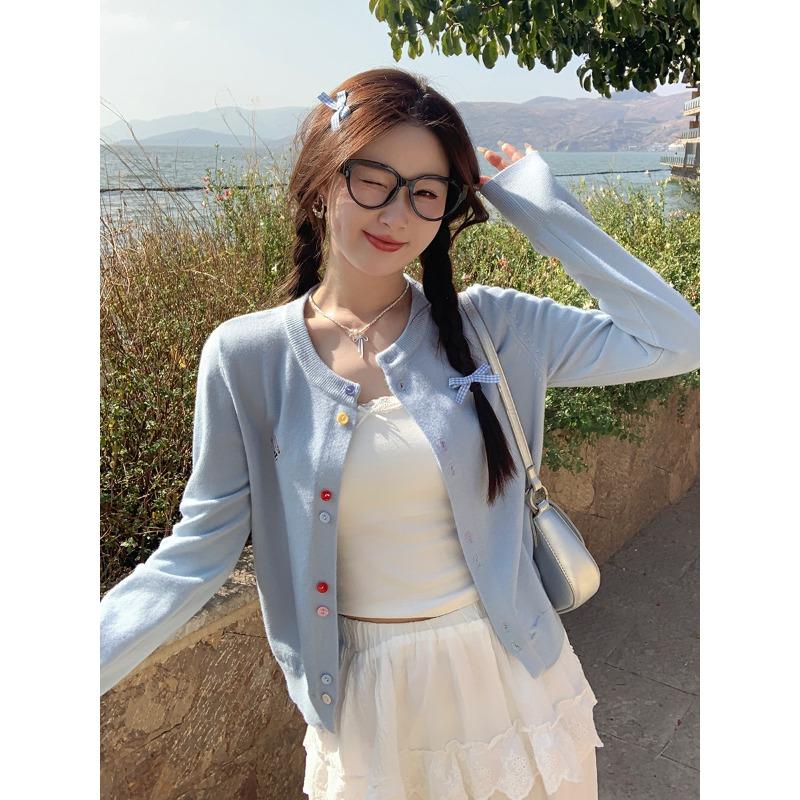 

Milk yellow cardigan with suspenders sweater women s new autumn wear with knitted jacket top One size fits all [recommended 80-60kg] небо синє кольору