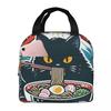 An Adorable Cat Relishing A Bowl Of Ramen Insulated Lunch Bag for Women Children Portable Food Boxes Thermal Lunch Box Tote