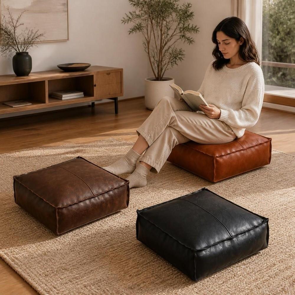 Removable Unstuffed Cushion Cover Large Capacity Sofa Stool Cover Leather Pouf  Clothes Storage