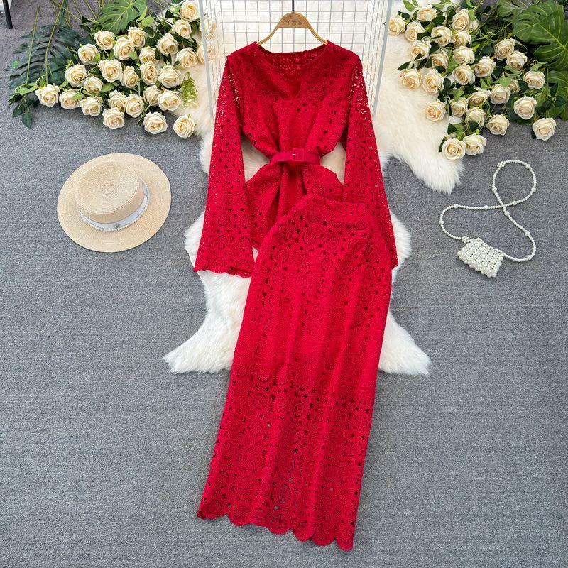 V-neck Waist-Controlled Slimming Water Soluble Lace Fashion Suit