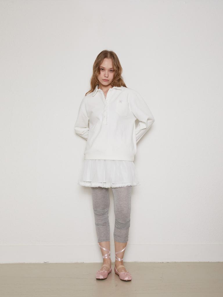 FAZED Frill 6-Button Pique Shirt_White
