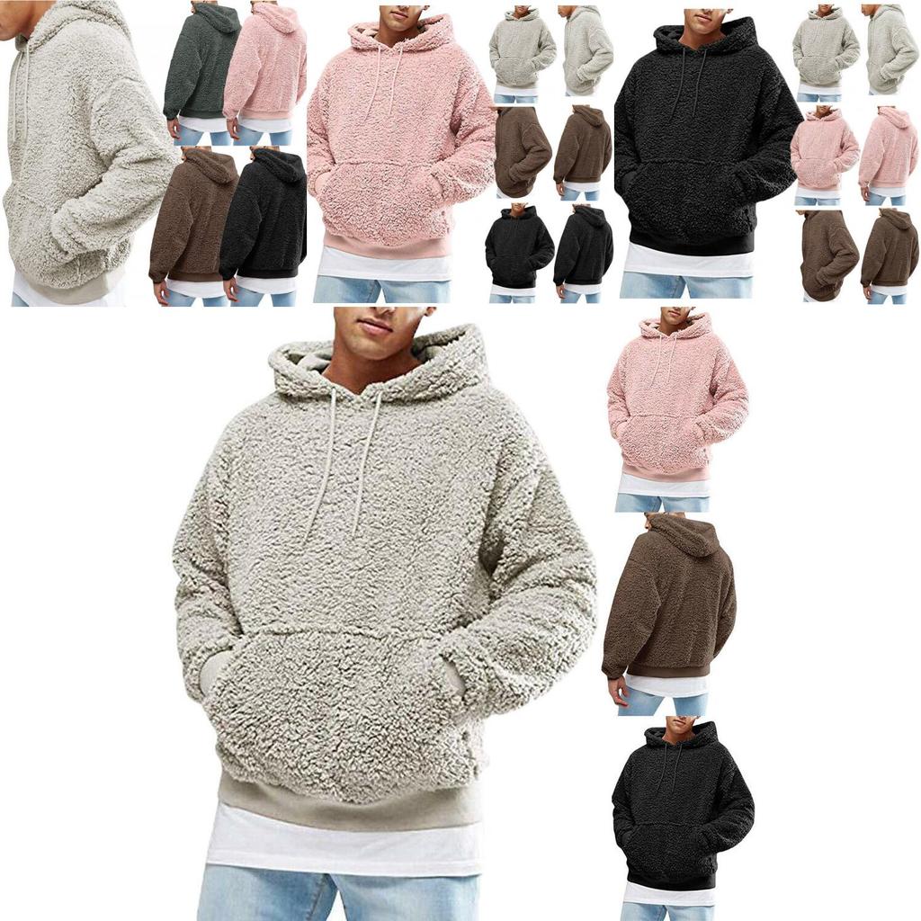 Men Winter Fluffy Hoodie Pullover Cozy Fleece Sweatshirt For Casual Comfort