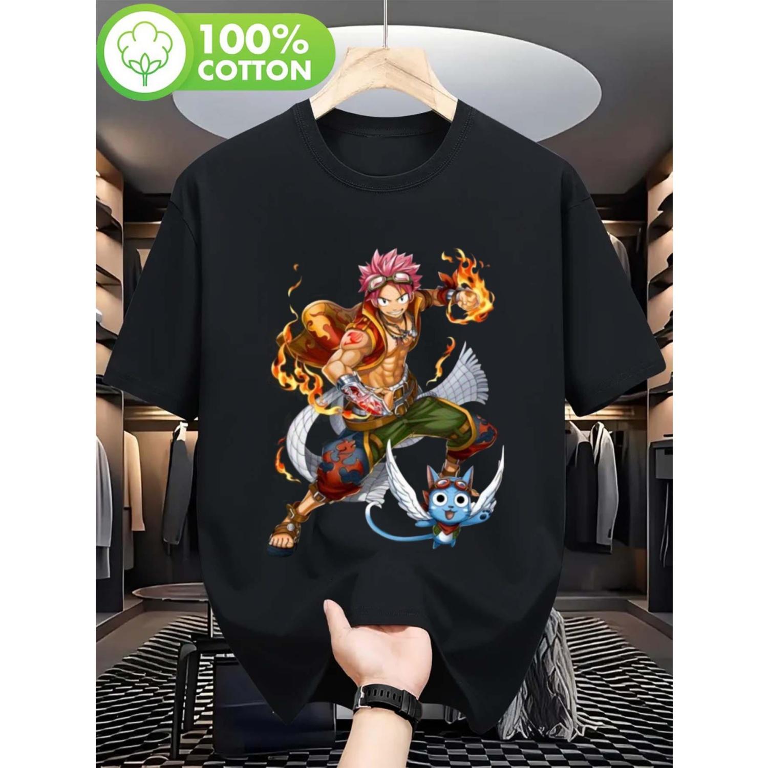 

2026 Spring Festival Mens Lightweight Tshirt Elf Anime Tail Design Casual Black Short Sleeved Top S чёрный