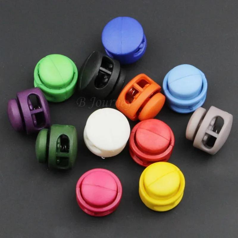 10pcs 16*17mm Multi Colors Plastic Paracord Cord Lock Clamp 2 Hole Toggle Clip Stopper Shoelace Cord Buckles Bag Parts Accessories.
