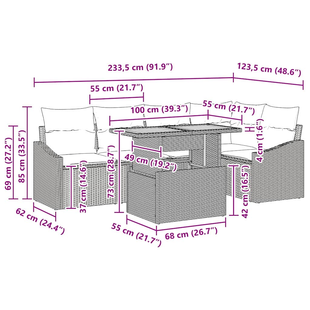 Garden Sofa Set with Storage 6 pcs Black Poly Rattan