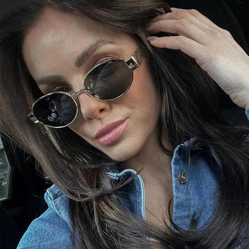 New Oval Sunglasses for Women Men Trendy Metal Frame Sun Glasses Classic Shades Lentes De Sol Mujer