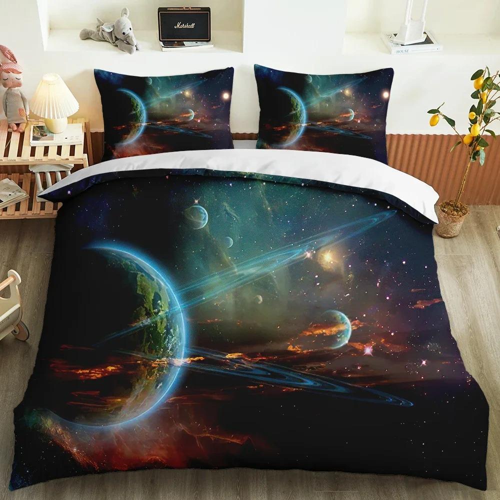 Galaxy Universe King Queen Duvet Cover Planet Outer Space Bedding Set Solar System Comforter Cover Sky Polyester Quilt Cover