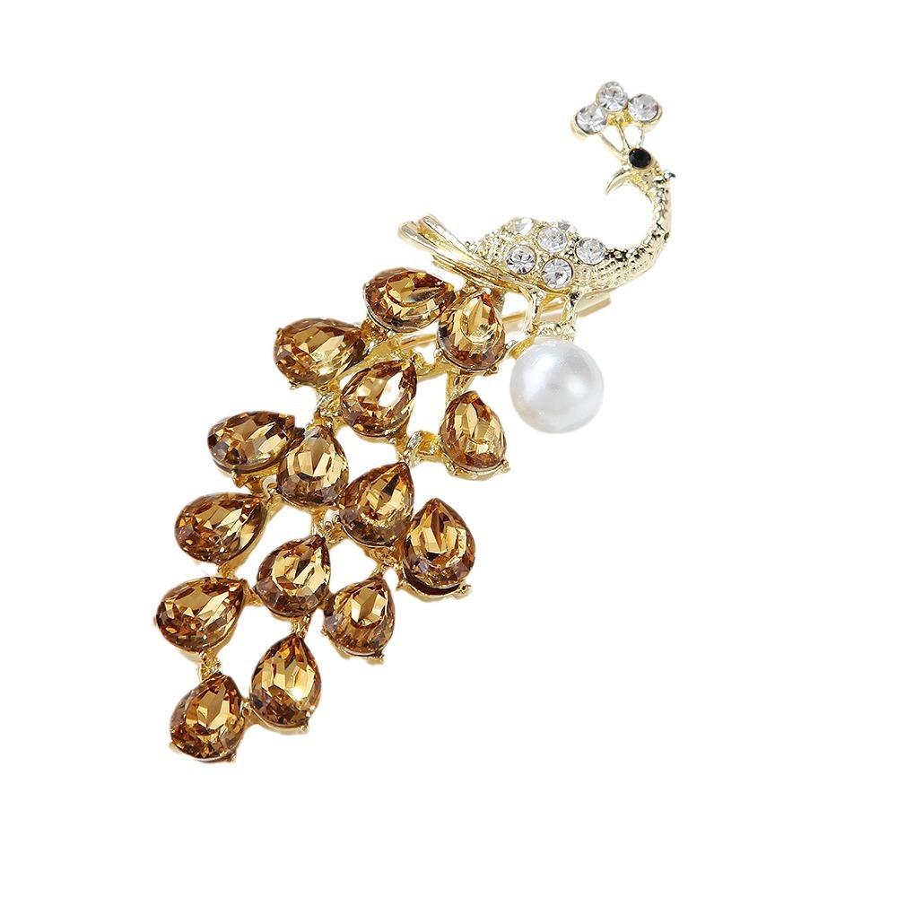 Pearl Brooch Personality Literary Peacock Brooch Crystal Corsage Flower Pin Exquisite Hypoallergenic Luxury Enamel Brooch Long-Lasting Color BFF Gift