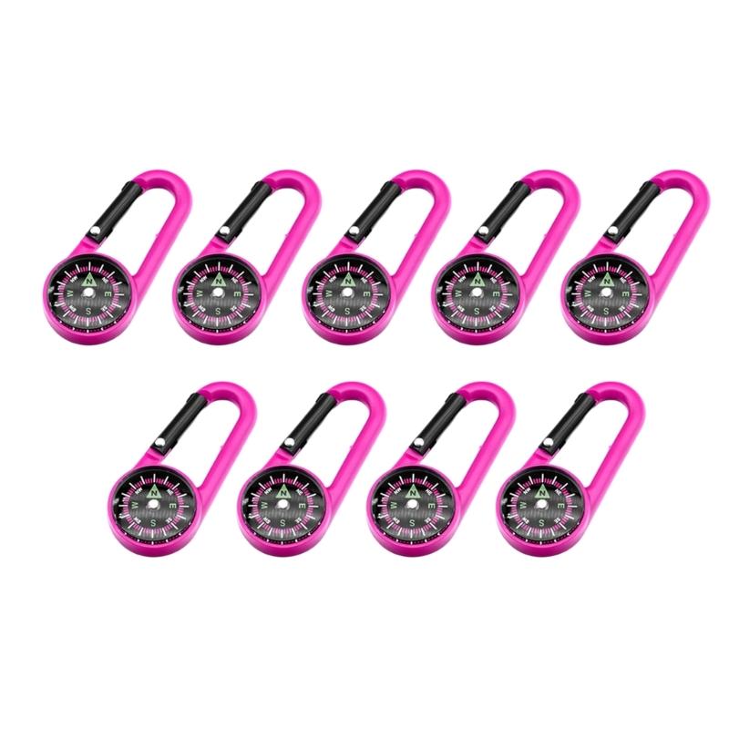 9pcs Keychain Navigation Tool Outdoor Carabiner Compasses Pendant for Hiking Fishing Camping Multifunction Pocket Compasses