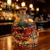 Floral Skull Design Decanter Gothic Decanter, Hand Painted Glass Liquor Bottle with Stained Design, 3D Carved Wine Dispenser for Home Bar, Halloween