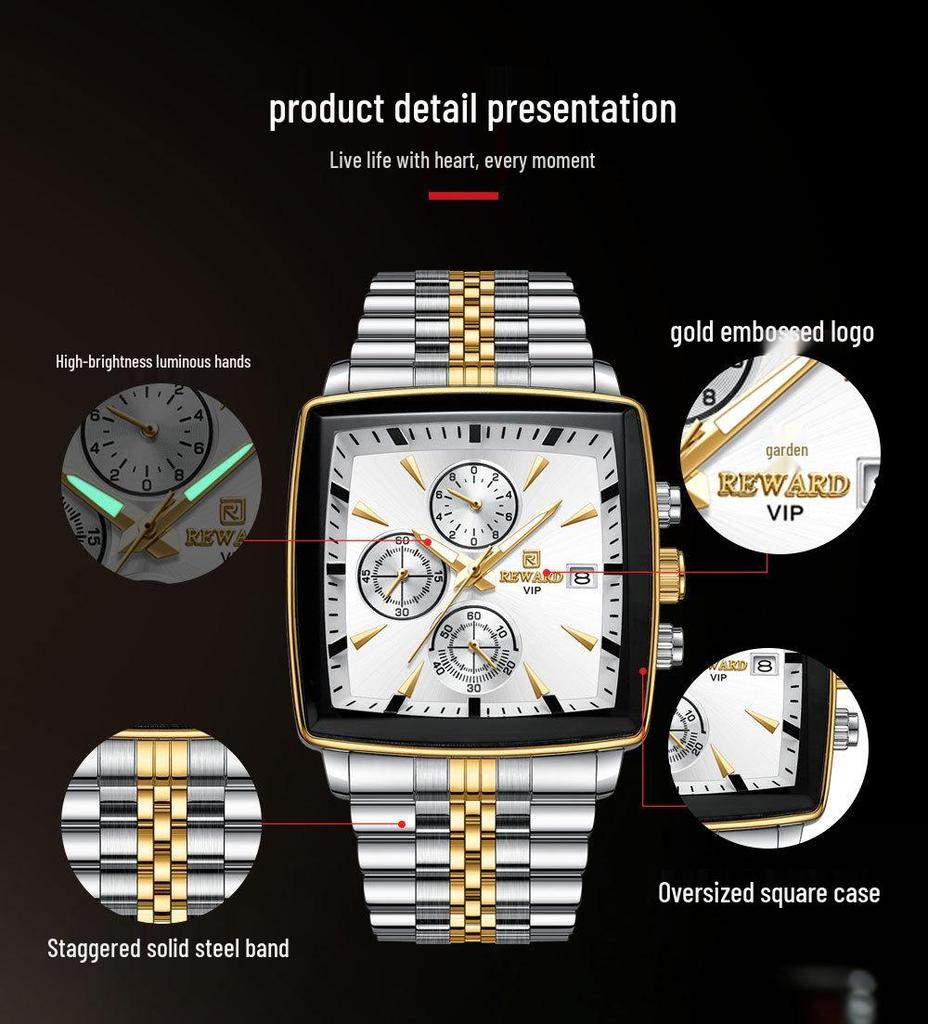 RD1100M Men's Multifunction Chronograph Watch - Waterproof, Luminous, Solid Steel Band