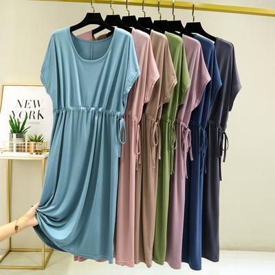 Summer Women's Slim Waist A Line Long Skirt Short Sleeved Dress Outerwear Dresses