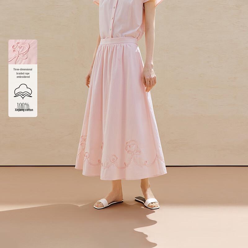 INMAN 100% Xinjiang Cotton Embroidered A-Line Midi Skirt M