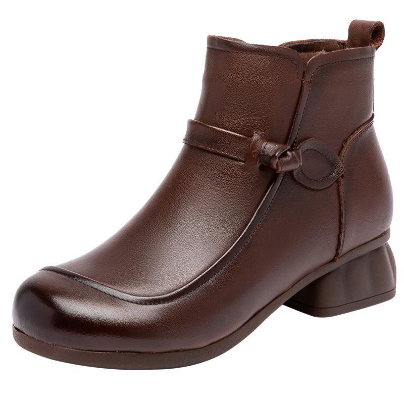 2025 Winter Etnische Geborduurde Handgemaakte Enkellaarzen met Retro Dikke Middelhoge Hak en Zachte Zool in Grote Maten