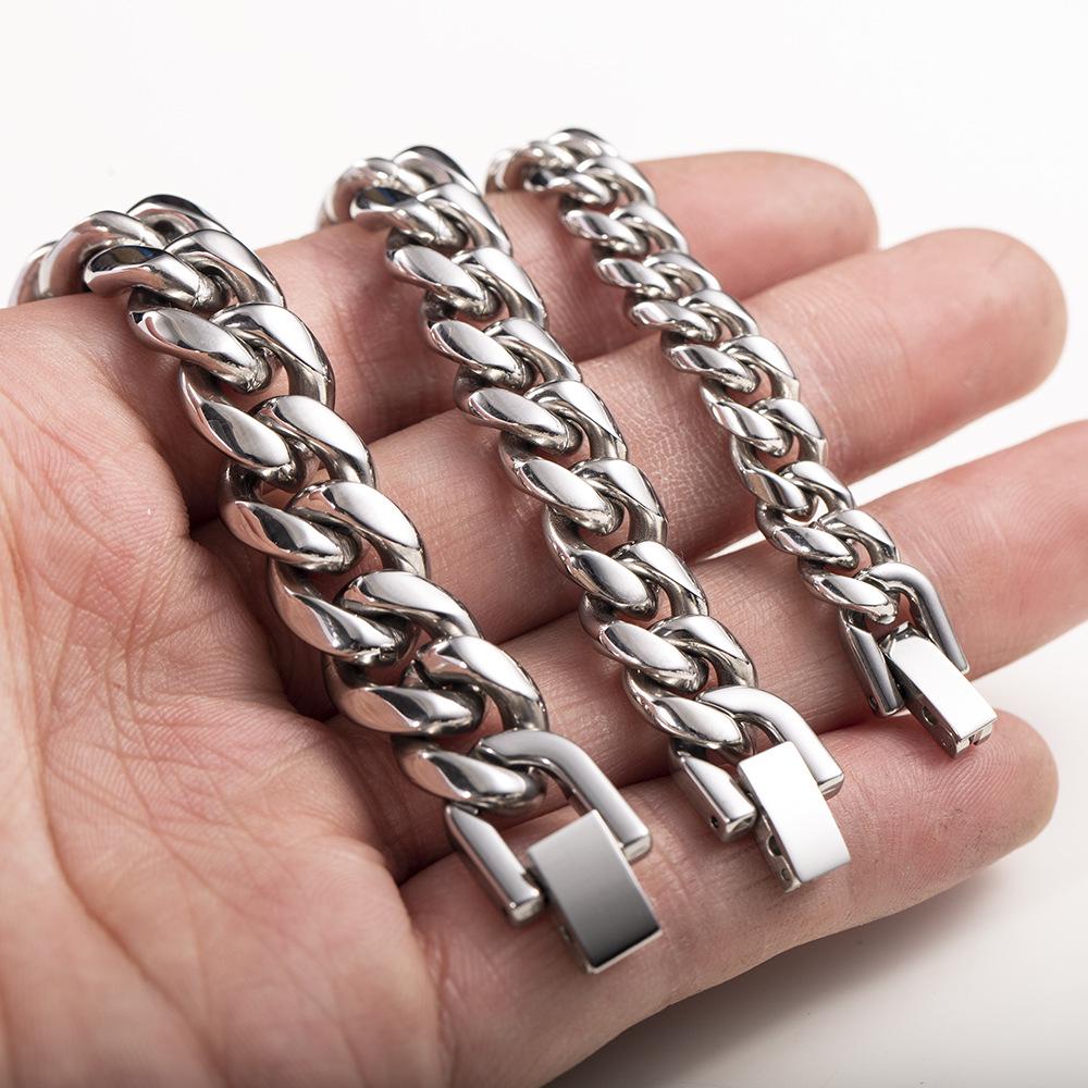 Men's Fashionable Polished Cuban Link Necklace - Thick Titanium & Stainless Steel Chain with Clasp