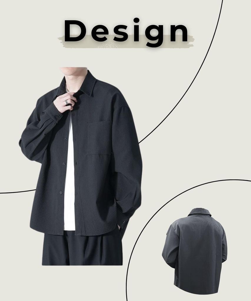 Stilia Long Sleeve Shirt Ice Loose Plus Sizes Solid for and Fall Men's Jacket, Silk, Fit, Available, Casual, Color, Lightweight, Spring, Summer, (JP,