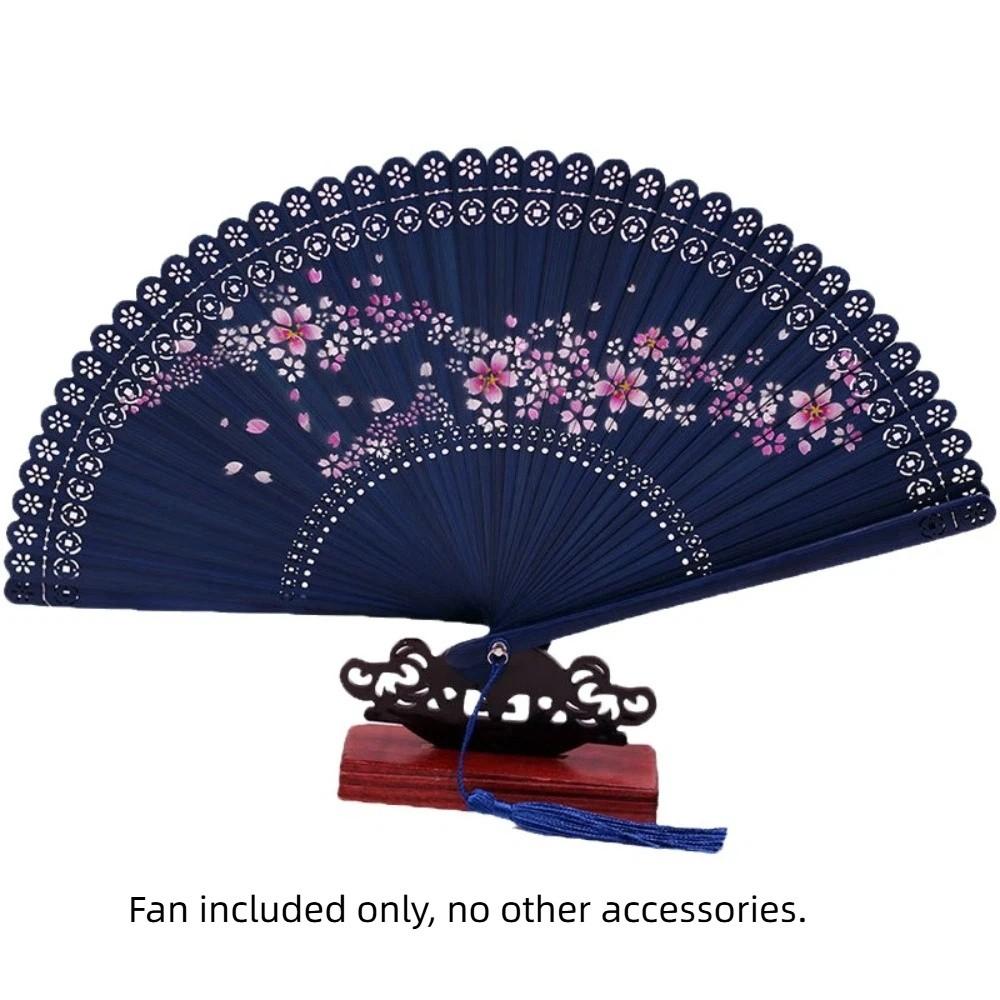 С кисточкой Бамбуковый складной веер Винтажный ручной веер Резной ажурный веер Культурное мероприятие синий