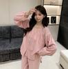 100% cotton pajamas new cute sweet wind loungewear cute fresh pink long-sleeved suit ins wind home