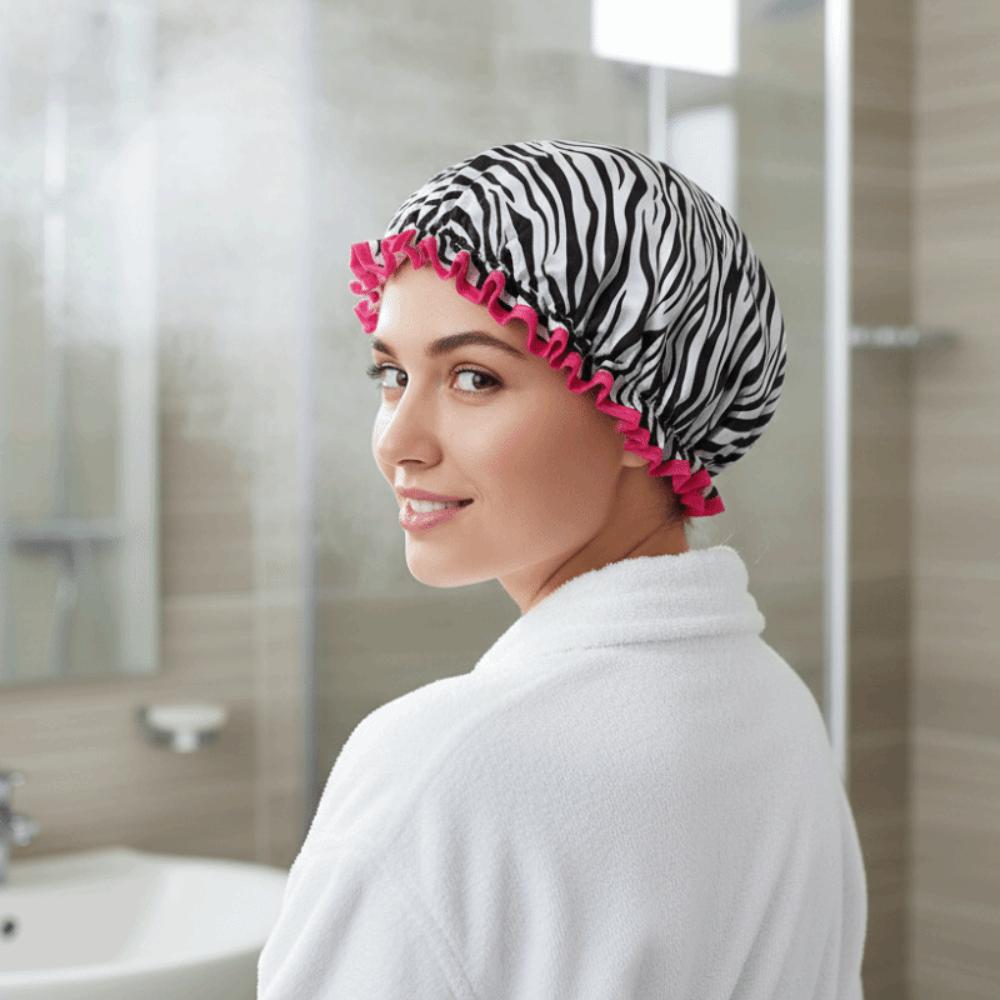 4PCS/SET Waterproof Printed Bonnet Double-layer Hair Care Hat Bath Essential Shower Cap  Shower