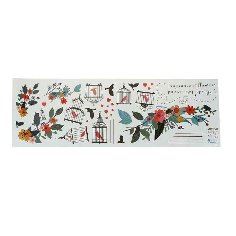 פרחים ציפורים כלוב ציפורים מדבקות קיר אמנות קיר לבית סלון חדר שינה