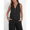 Fashion Vest, Pants, Patchwork, Cotton and Linen Casual Suit for Women
