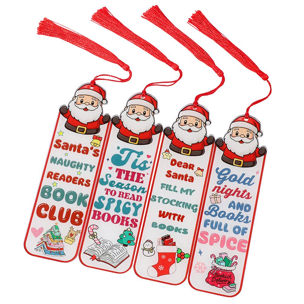 Creative Santa Claus Red Tassel Acrylic Bookmark  Reading Pages Books Annotated Students Stationary Supplies DIY Bookmark
