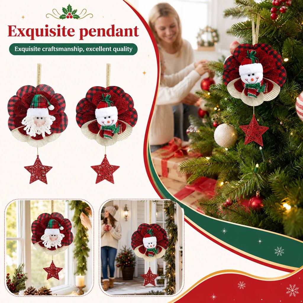 Christmas Wreath with Star Pendant for Door Window and Tree Decoration