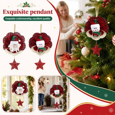 Christmas Wreath with Star Pendant for Door Window and Tree Decoration