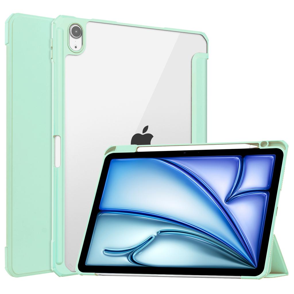 For iPad Air 11 (2025)/(2024) Clear Case PU Leather Auto Wake Sleep Protective Cover with Pen Slot