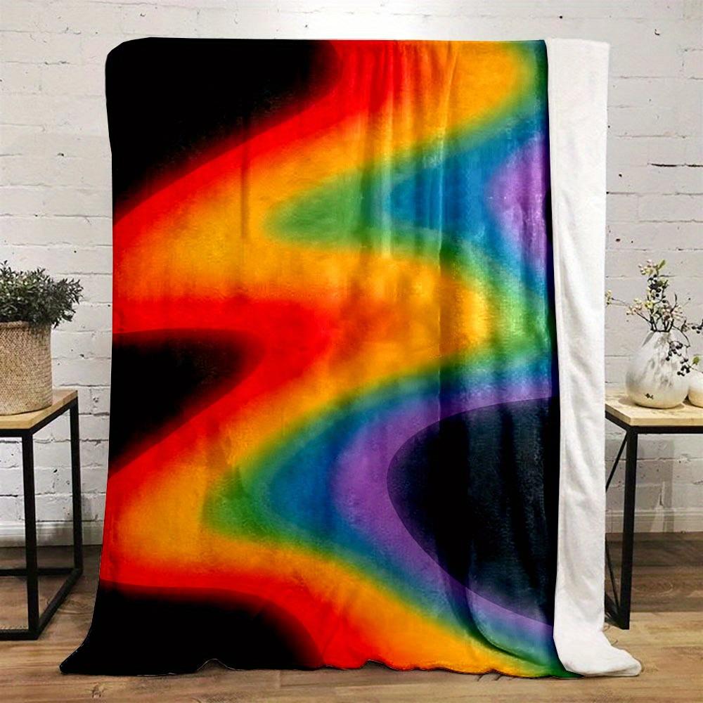 Soft & Cozy Abstract Rainbow Fluid Print Throw Blanket - Versatile for Office Naps, Home Use, Camping | Easy Care, Machine Washa