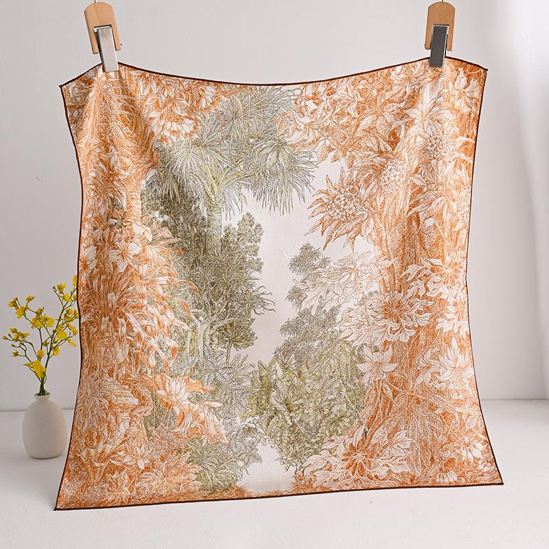 [Flower dill fireworks pattern] 100% silk silk scarf women s mulberry silk square scarf traveling shawl mulberry silk scarf women 65cm