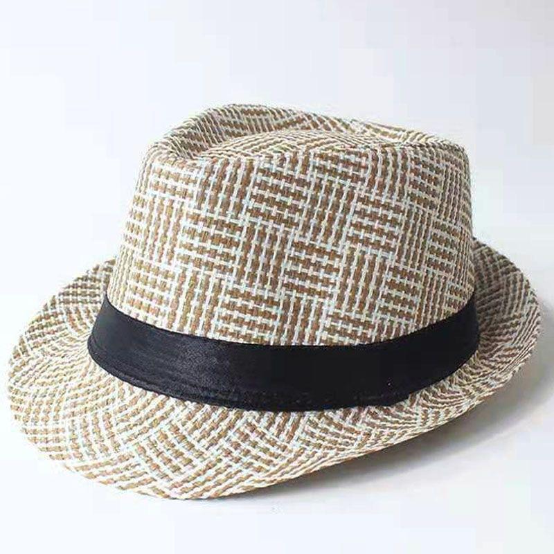 Summer Straw Hat Men's Outdoor Sun Hat Breathable Beach Hat British Performance Jazz Hat Children's Gentleman's Top Hat