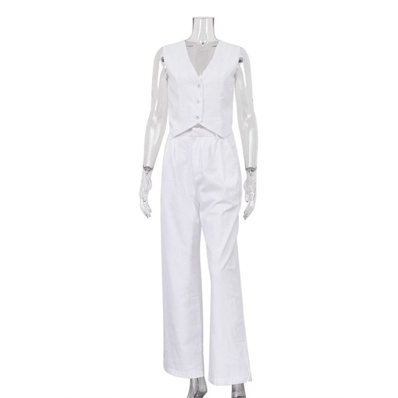 Sleeveless V-neck Vest Pants Set Casual Sleeveless V-neck Vest Solid Trousers Set