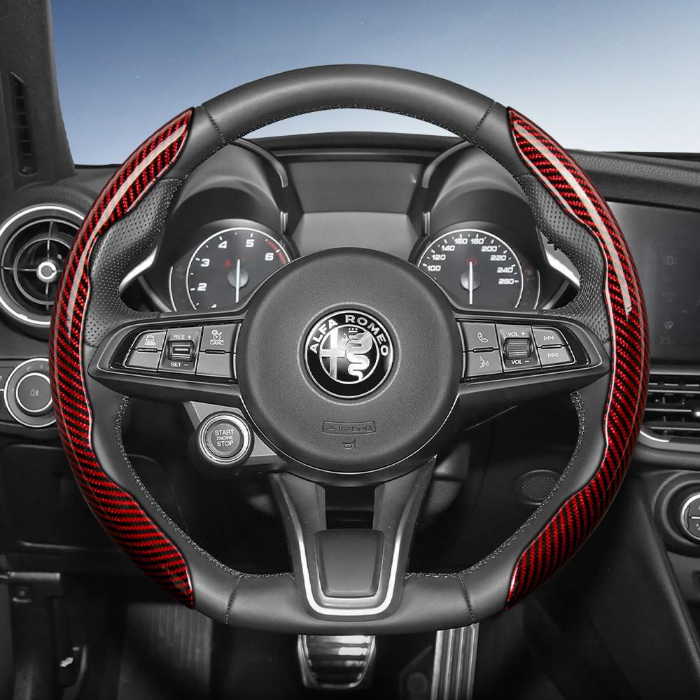 LUBTW1 Suitable for Alfa Romeo Carbon Fiber Texture Steering Wheel Cover with Segmented Quick-Release Design, Durable, for Models Such as Junior,