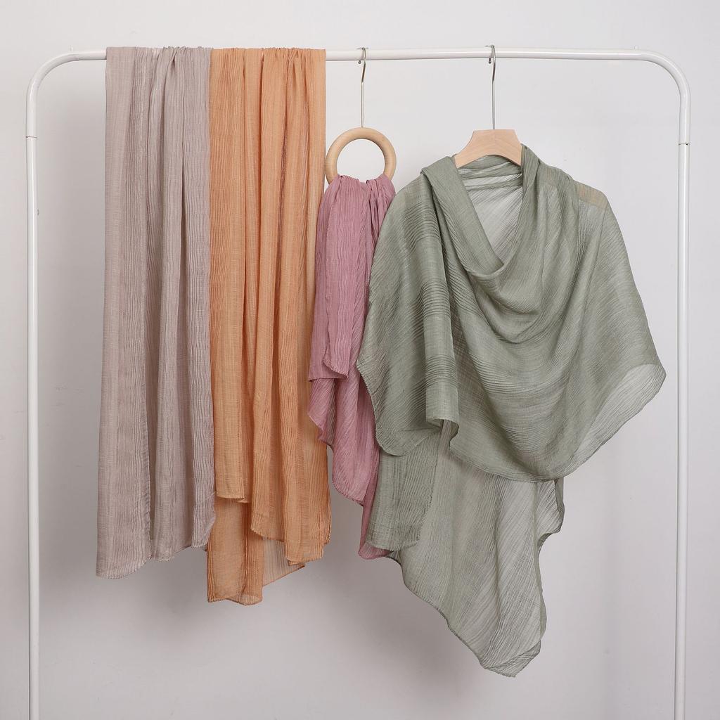 New Arrival Crinkle Chiffon Hijabs for Women Muslim Ramadan Headscarf Solid Striped Party Shawls Fashion Jersey Versatile Wrap