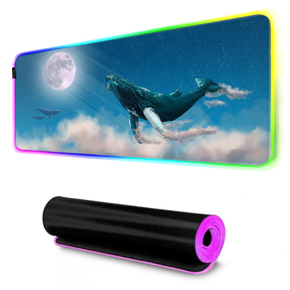 Flying Whale Mouse Pad RGB Gaming Mousepad Big LED Pad PC Desk Mat Luminous Mouse Pad Large Keyboard Mats Table Rug With Backlit