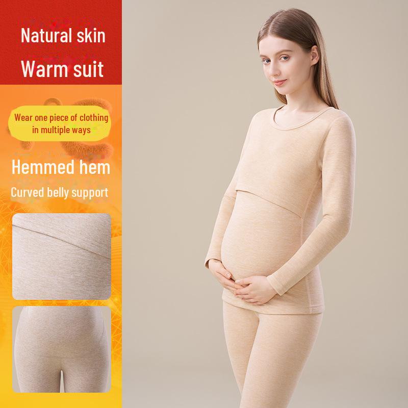 Maternity Thermal Underwear Set: Warm, Cozy Top & Bottoms for Postpartum Nursing - Velvet, Cashmere, Silk Blend for Winter