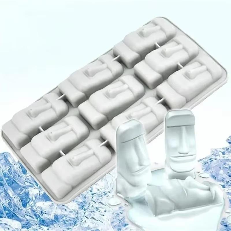 2025 New Moai Stone Carving Frozen Mini Silicone Ice Plate Ice Cube DIY Mold Summer Mini Silicone Cake Mold