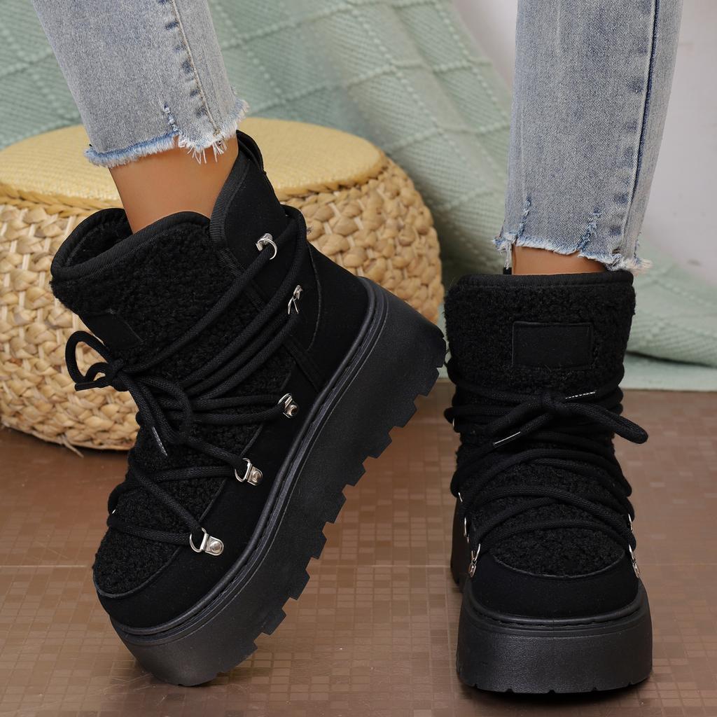 Fashion Winter Women Outdoor Ankle Boots High Top Lace-up Shoes Non Slip Fashion Cotton Platform Boot Plush Warm Snow Boots for Women