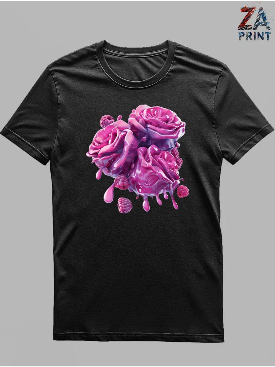 Purple flower and berry print T-shirt S