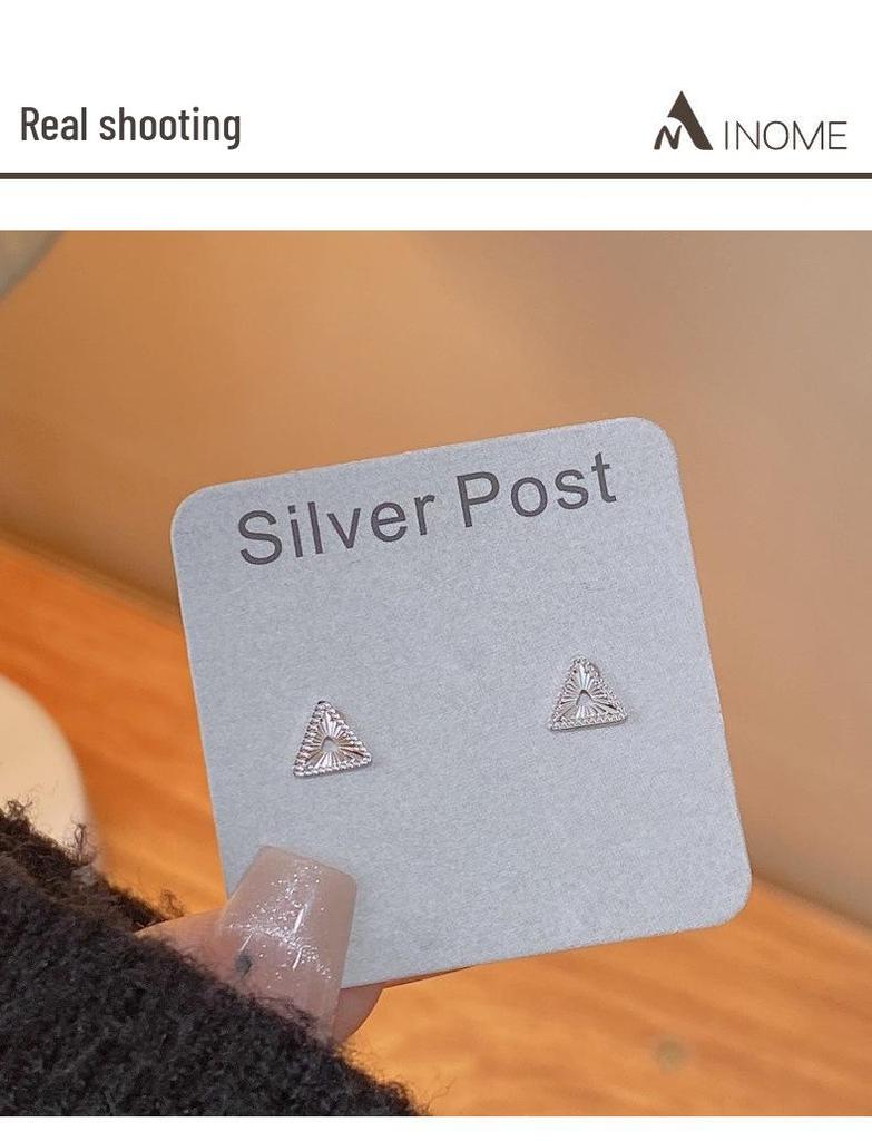Elegant S925 Sterling Silver Crushed Ice Triangle Stud Earrings for Women, Minimalist Ins Style, Comfortable for Sleeping.