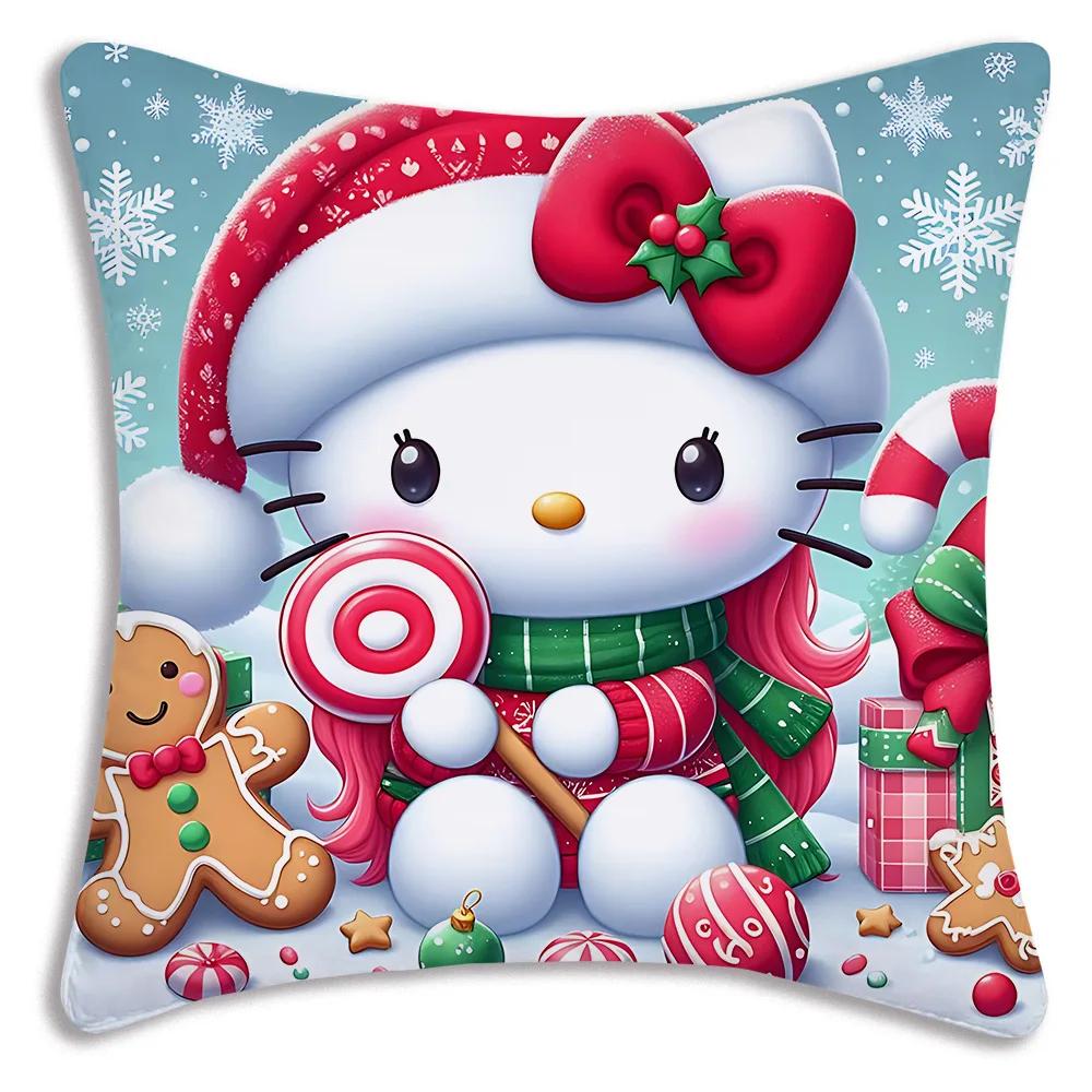 Kawaii Christmas Hello Kitty Pillow Covers Cartoon Sofa Decorative Home Printing Cute Cushion Cover