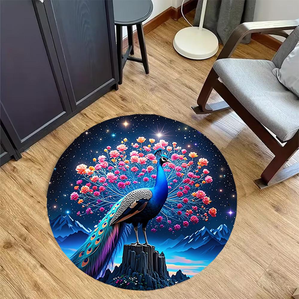 1pc Home Carpet Peacock Design Non-slip Rug for Office Decor and Living Room Gift Ideas