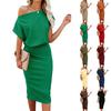 Women’s Off Shoulder Ribbed Knit Midi Dress Casual Loose Fit Short Sleeve Elegant Solid Pattern