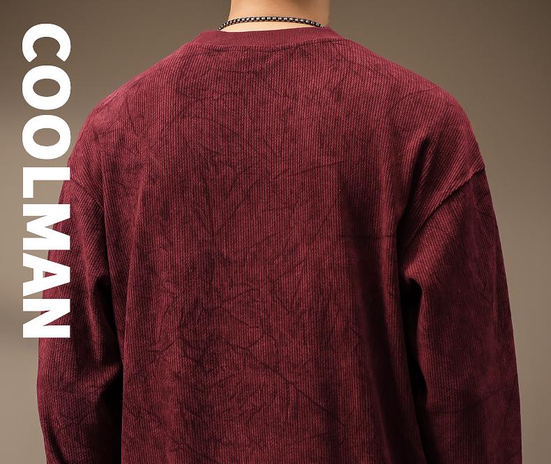 Men's Heavyweight Wool Hoodie - Spring/Autumn Round Neck, Loose Long Sleeve T-shirt, Printed Casual Base Layer