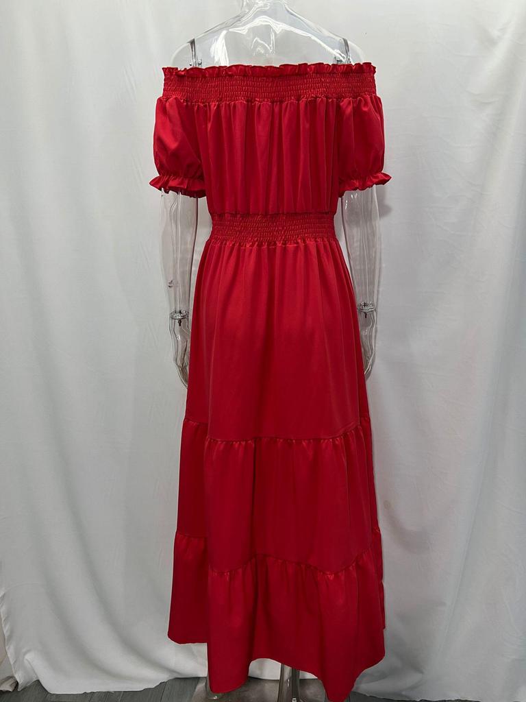 Women's One-Shoulder Short-Sleeve Long Spring Dress