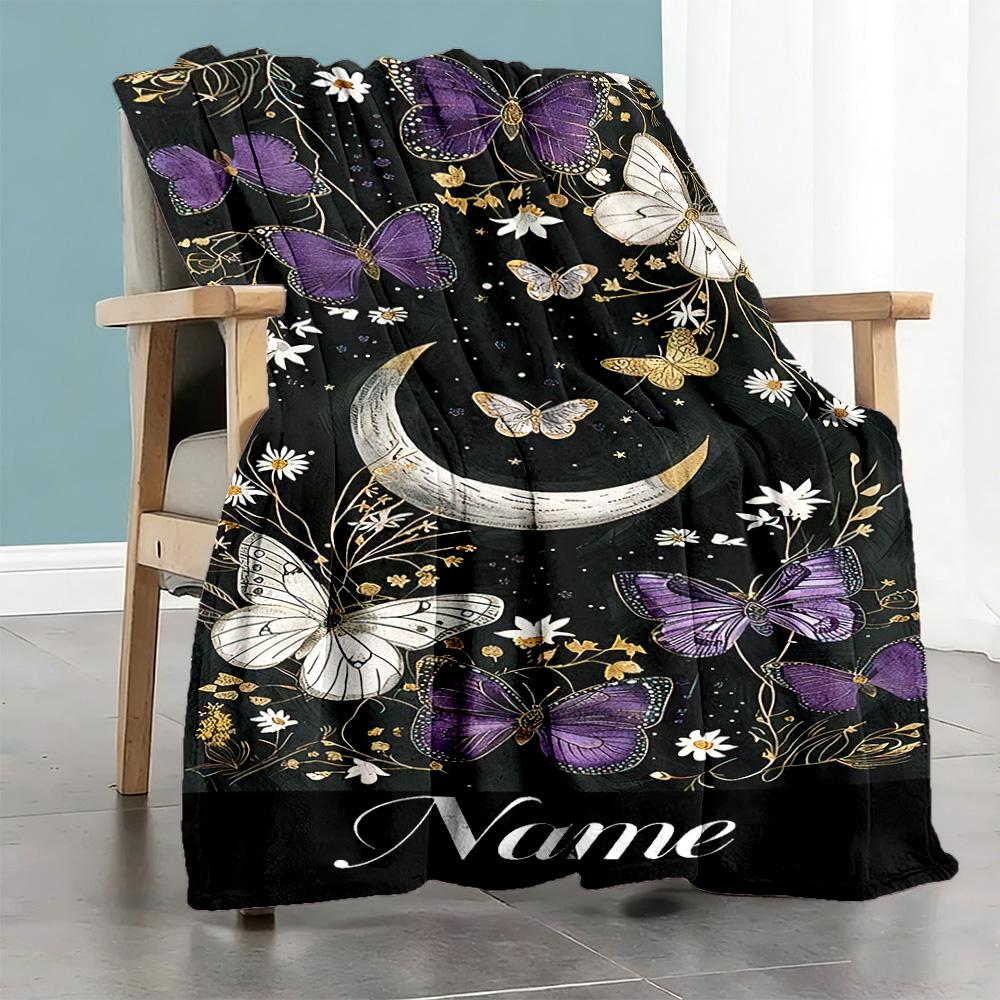 Moon Plants Personalized Text Blanket Gift Personalized Blanket Ultra-Soft Versatile for Livingroom Office Seaside Nap Four Seasons Multipurpose