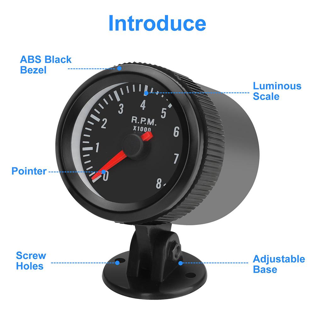 Black Black Shell Gauge Gauge Type RPM Gauge LED Super White Display Car Tachometer Gauge RPM Gauge Universal Fitment