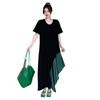 Summer Women's Dress Loose Plus Size Casual Patchwork Colour Irregular Hem U Neck Short Sleeve Dresses