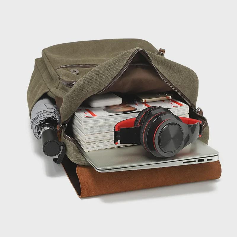 Unisex Retro Waxed Canvas & Leather Laptop Backpacks for Travel and School